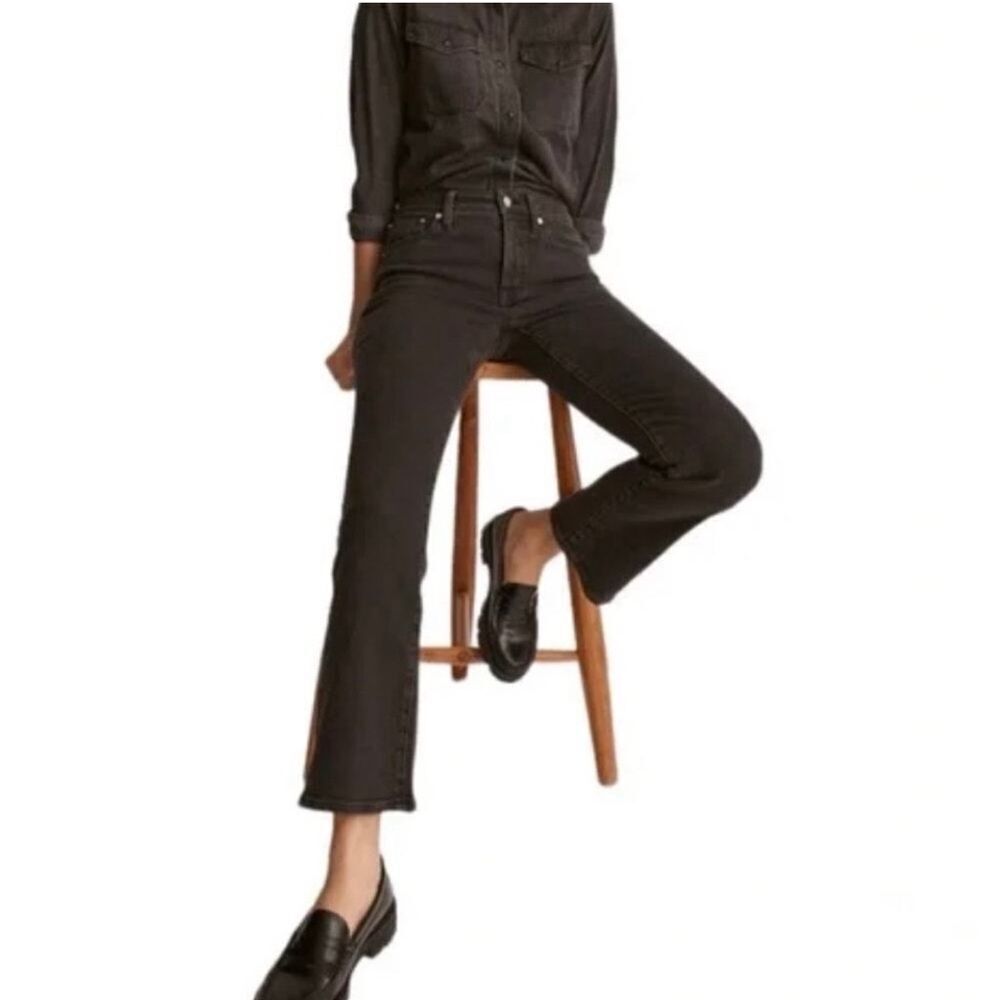 Madewell Mid-Rise Kick Out Crop Jeans in Starkey Wash Black Sz 27 petite‎